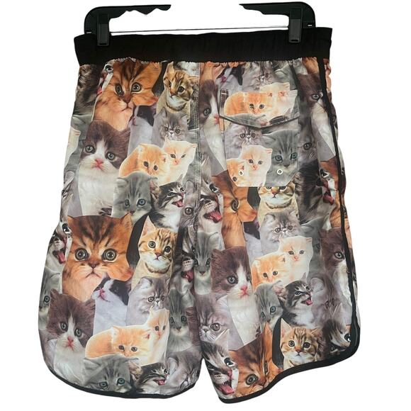 Bioworld Swim Trunks Mens Medium All Over Cat Kitten Print Shorts Mesh Lined - Picture 2 of 11